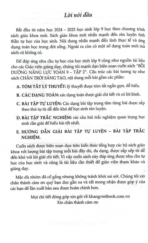 BỒI DƯỠNG NĂNG LỰC TOÁN LỚP 9 - TẬP 2 (Dùng chung cho các bộ SGK hiện hành)